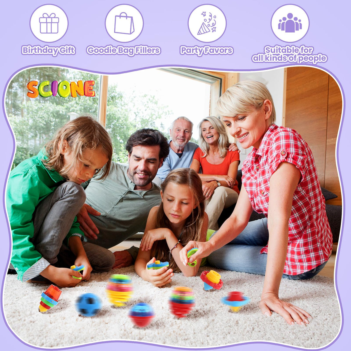 SCIONE LED spinning top glow in dark action for kids at parties