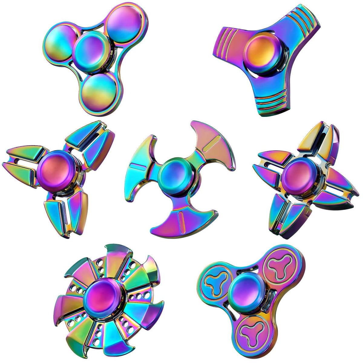 SCIONE metal fidget spinner 7-pack rainbow collection ideal for sensory play and sharing.