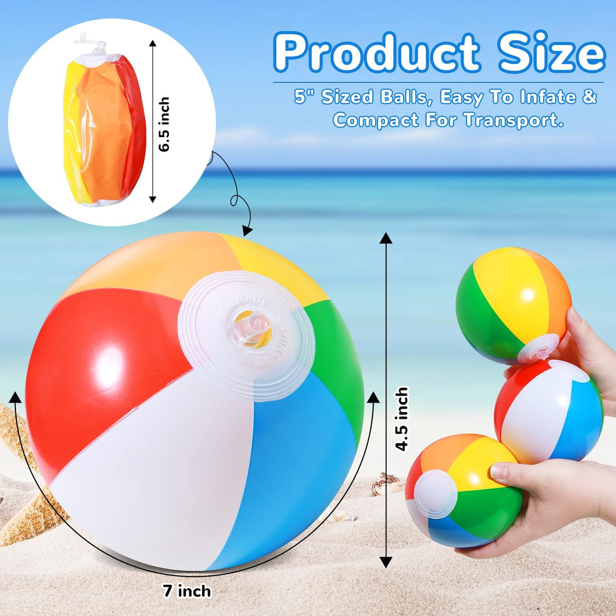 SCIONE rainbow beach ball close-up showing durable PVC for pool games