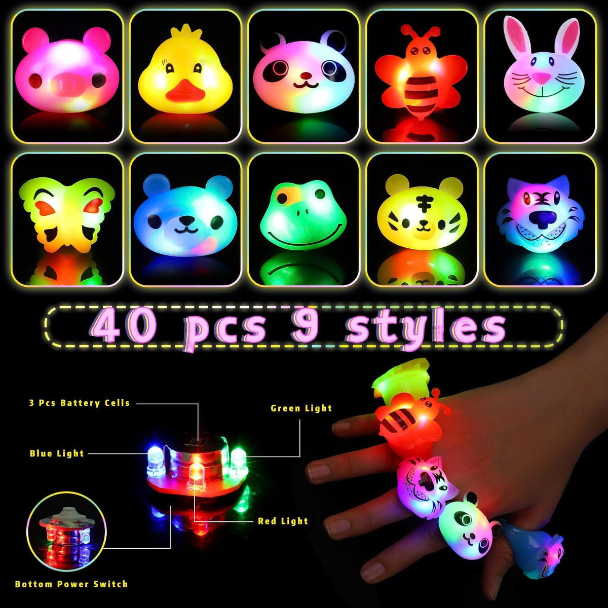 SCIONE nine colors glow rings displaying bright color variety for celebrations