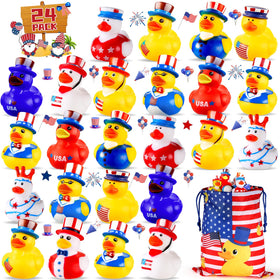 SCIONE patriotic rubber ducks 24-pack for festive decor and party favors.