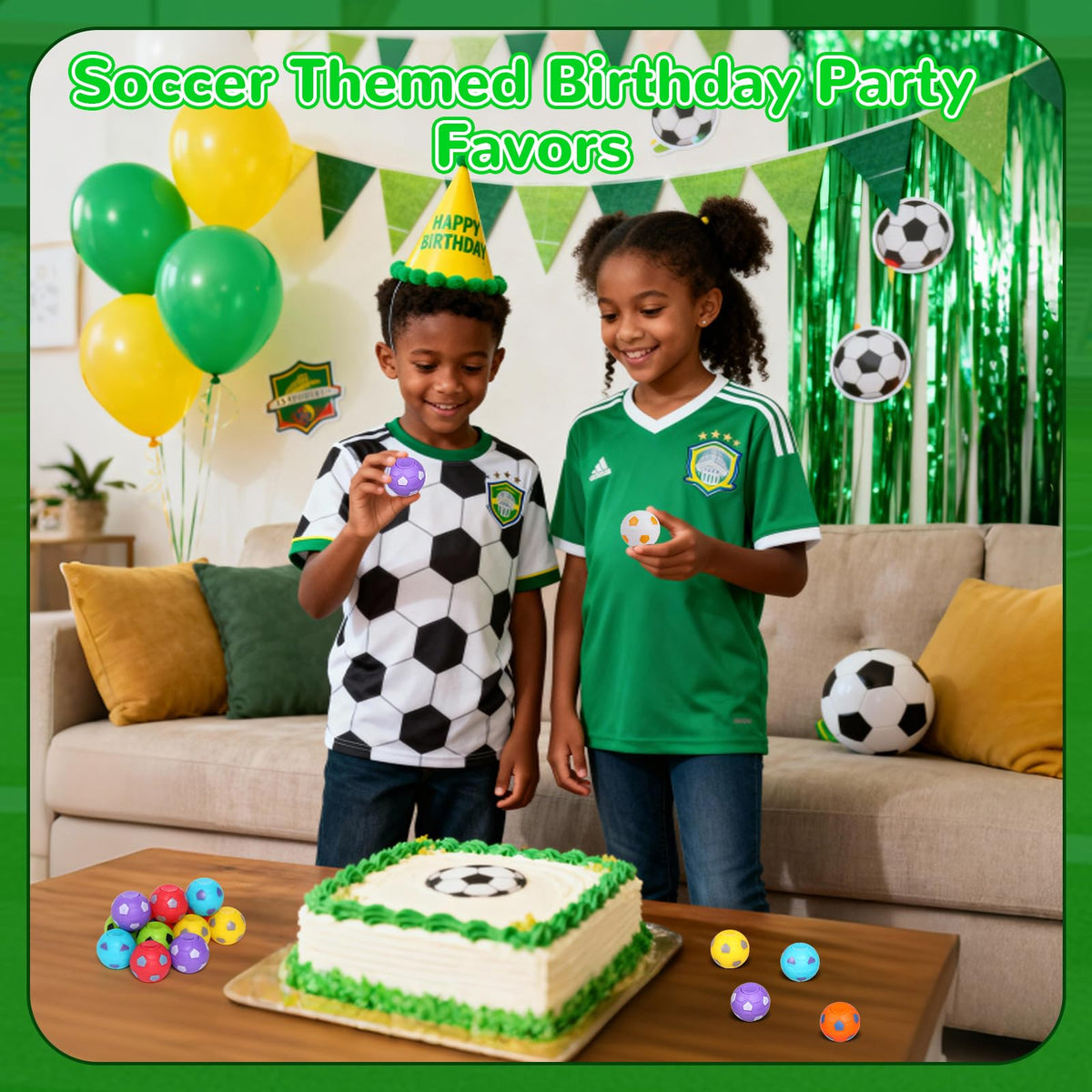 SCIONE soccer party favors with kids' fidget spinners in bright colors