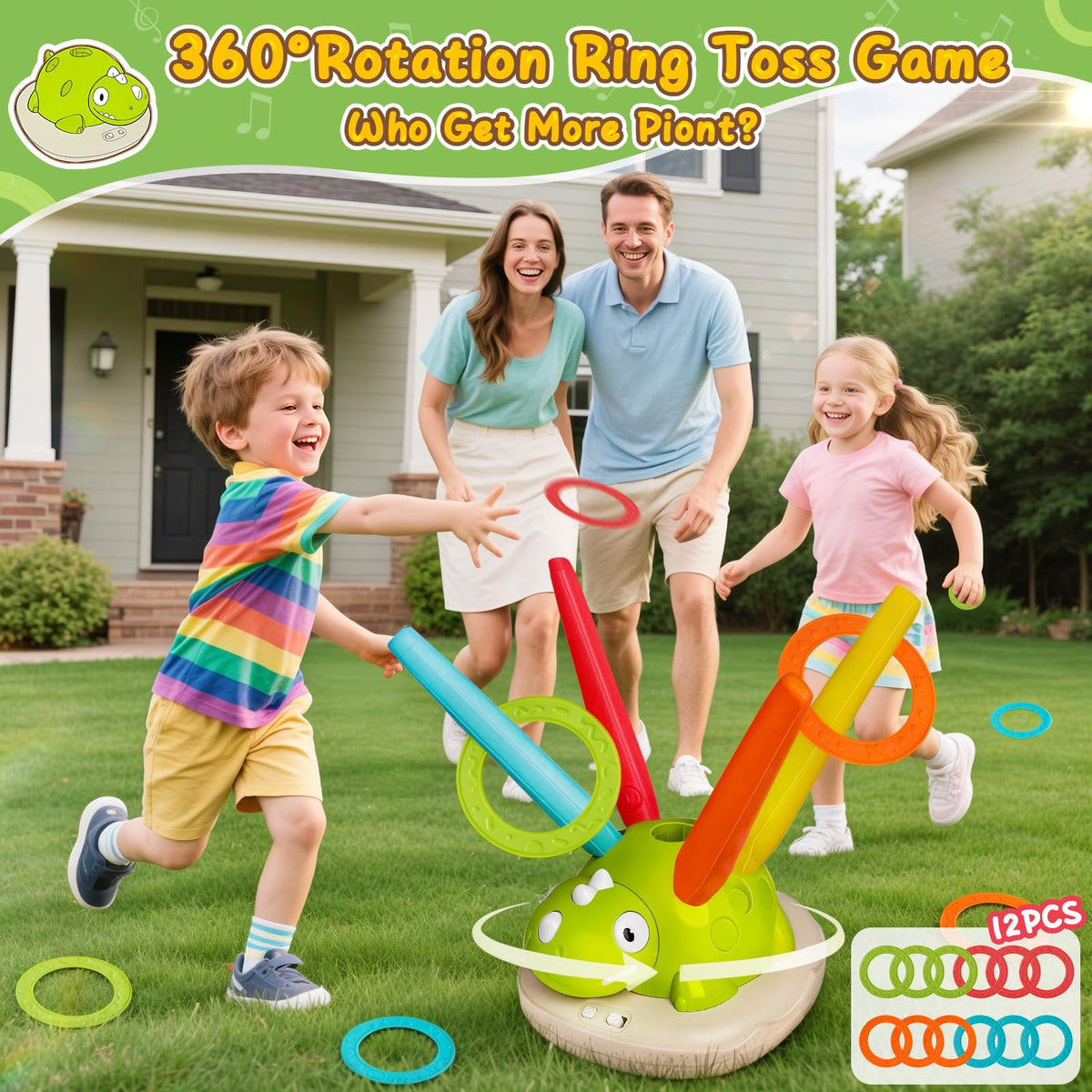 SCMAO ring toss with dinosaur base promotes hand-eye coordination and group play.