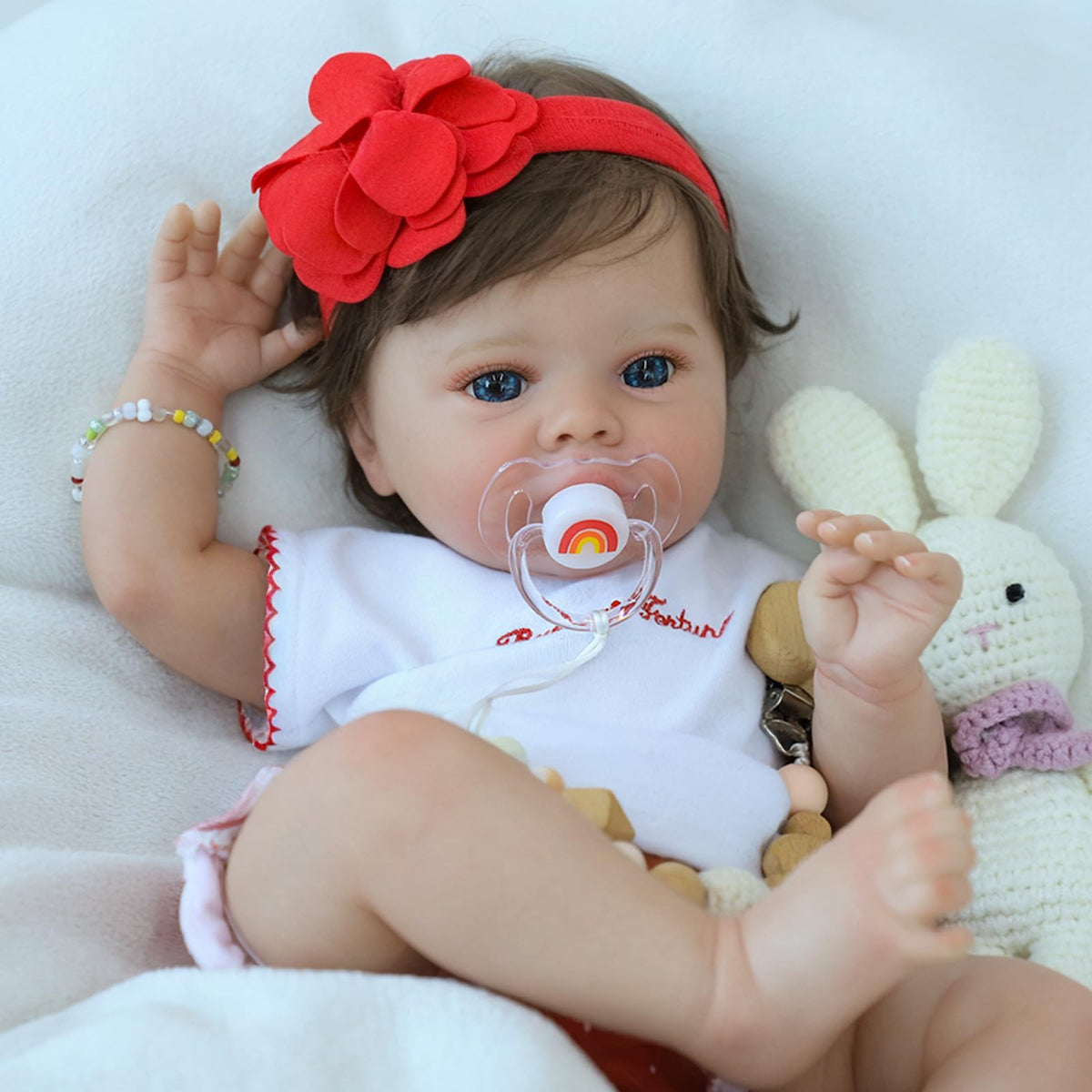 SCOM lifelike baby doll blue eyes for imaginative stories and comforting companionship.