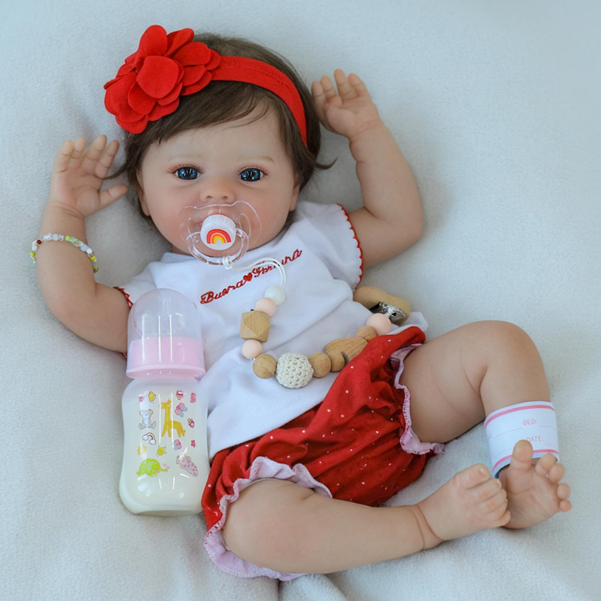 SCOM lifelike baby doll hand-rooted hair adds authentic detail.