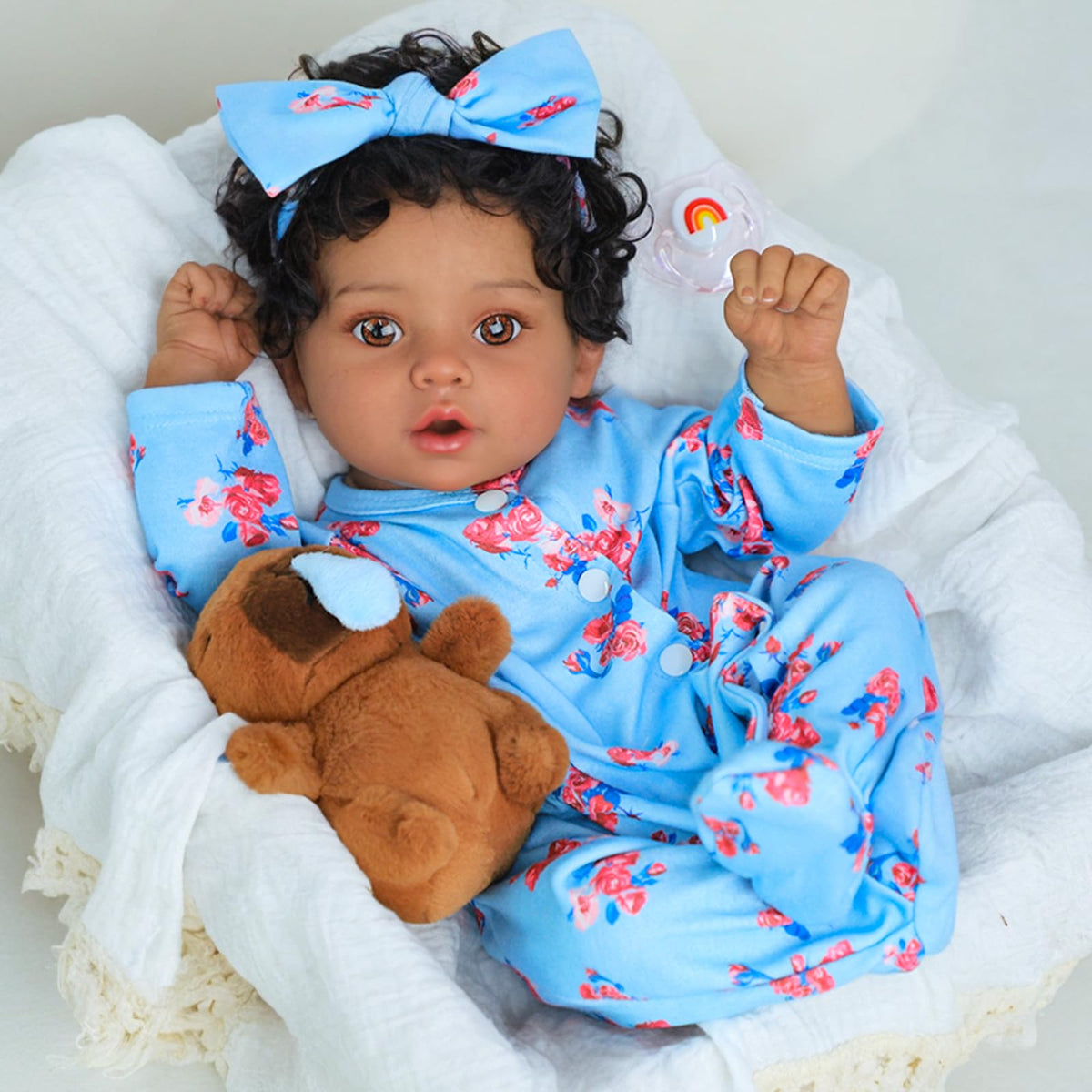 SCOM Lifelike Reborn Black Girl hand-rooted hair detail for expression