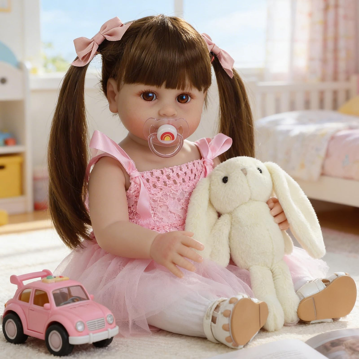 SCOM lifelike reborn doll girl front view showing realistic features for imaginative play