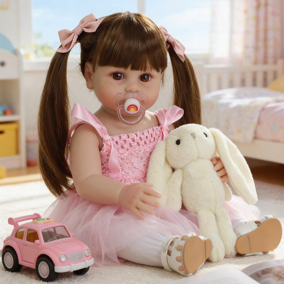 SCOM lifelike reborn doll girl front view showing realistic features for imaginative play