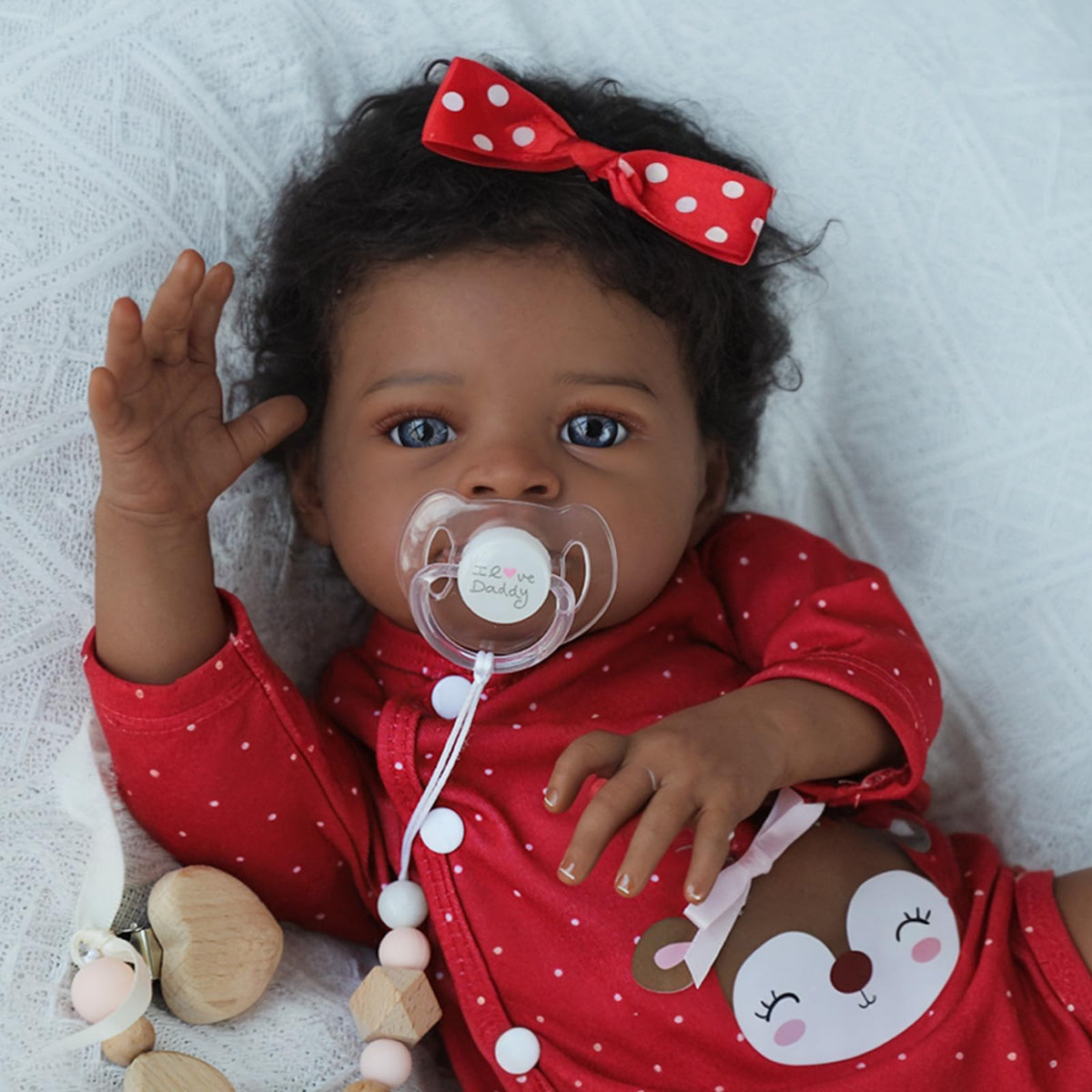 SCOM Reborn Baby Doll Black Girl 20-inch face features gentle, lifelike expression for imaginative play