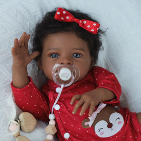 SCOM Reborn Baby Doll Black Girl 20-inch face features gentle, lifelike expression for imaginative play