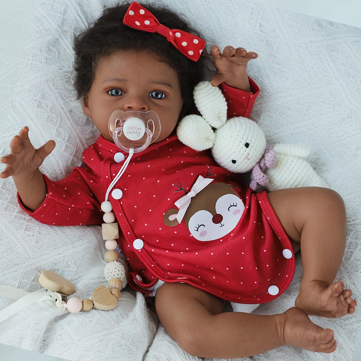 SCOM Reborn Baby Doll Black Girl 20-inch hair showcases curls for styling possibilities