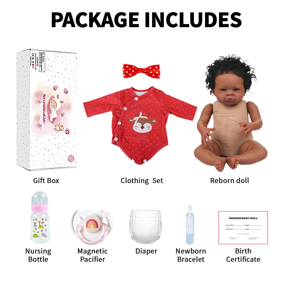 SCOM Reborn Baby Doll Black Girl 20-inch packaging shows gift-ready presentation