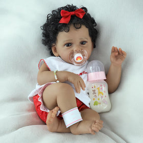 SCOM Reborn black 18-inch doll face close-up showing lifelike features for imaginative play.