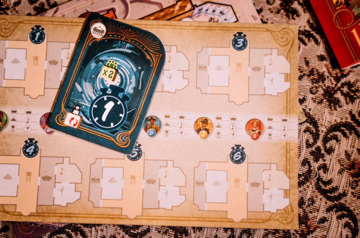 Scorpion Masqué Kronologic game tokens evoke era atmosphere for play.