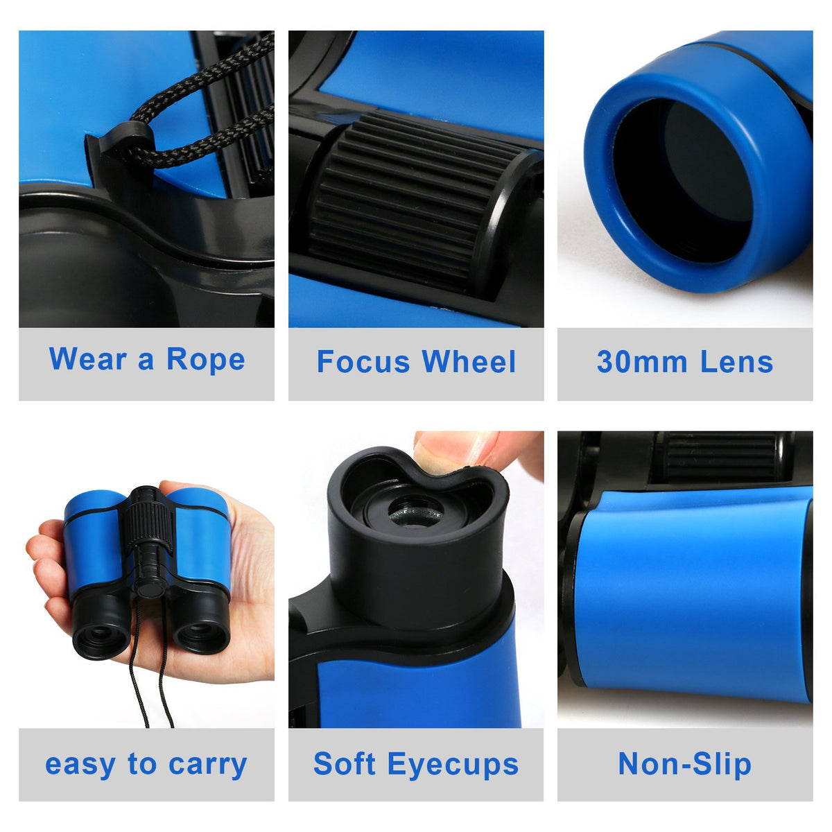 Scotamalone binoculars with soft eyecups for safe use by children.