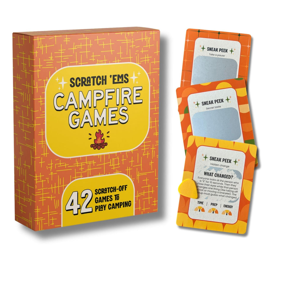 Scratch 'Ems Campfire Games card collection for cozy family night entertainment