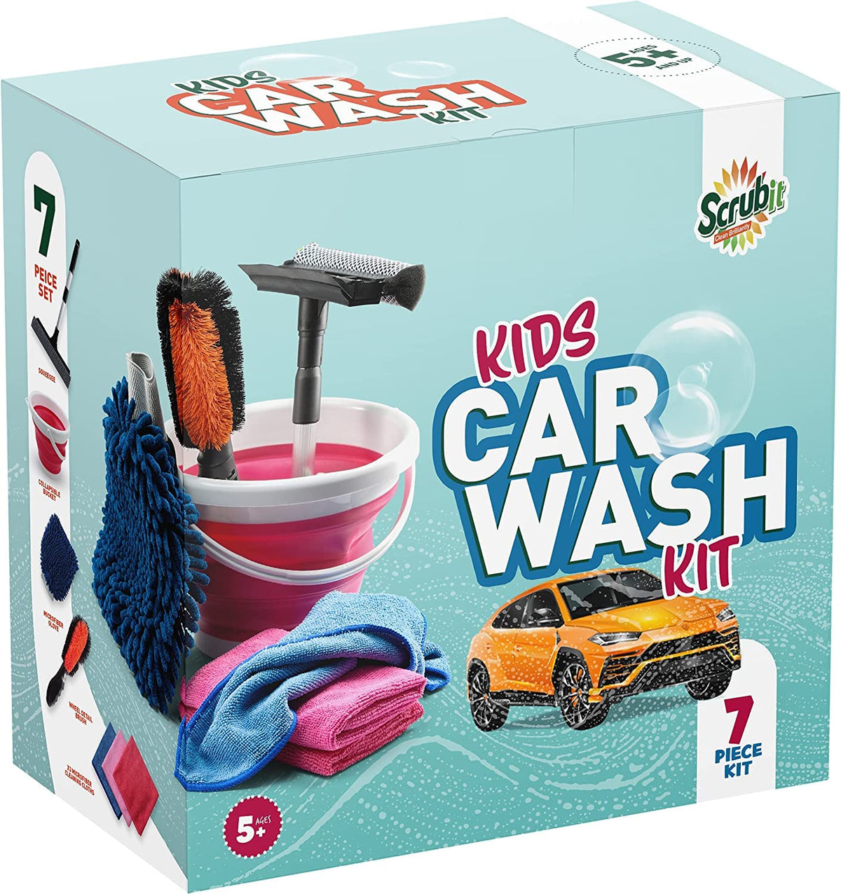SCRUBIT expandable squeegee reaches tight spots during outdoor washes.