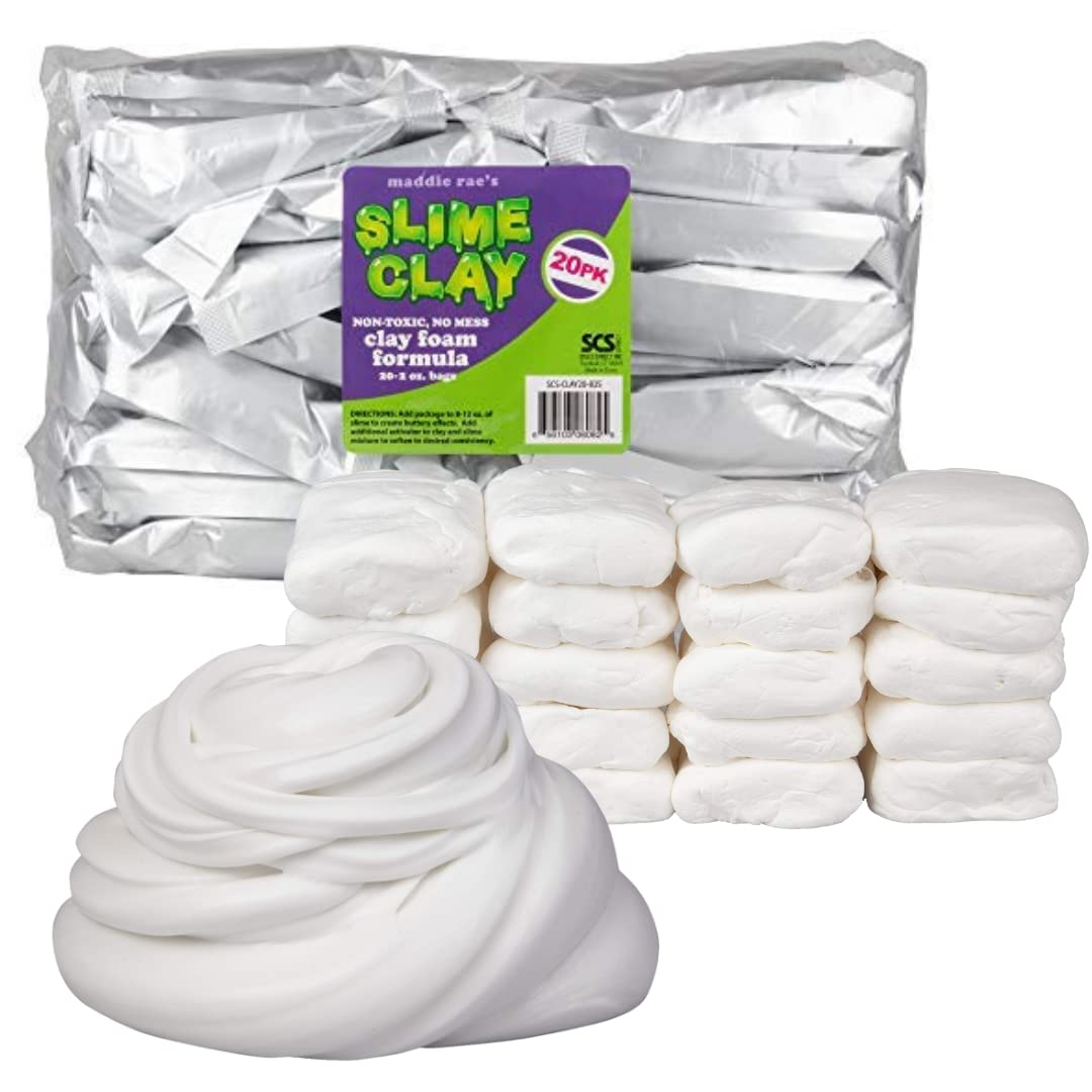 SCS Direct Maddie Rae slime clay 20-pack packaging highlights kid-friendly, no-mess setup