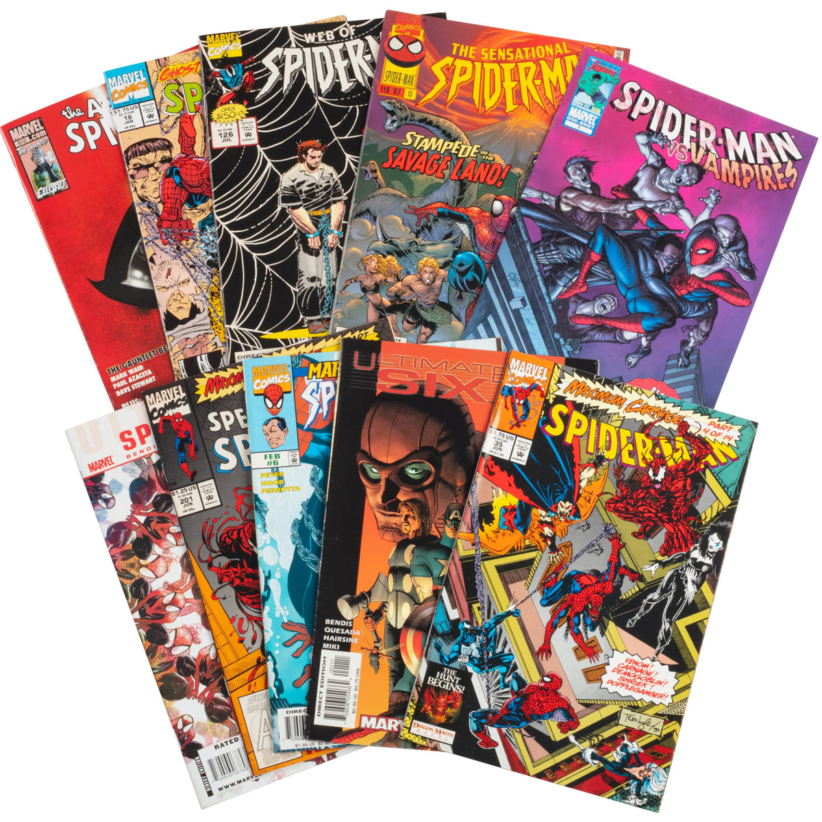SCS Direct Webslinger Ultimate Pack cover featuring ten unique Spider-Man comics for collectors.