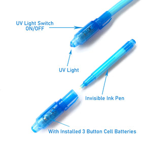 SCStyle writing example shows invisible ink visible under UV light.