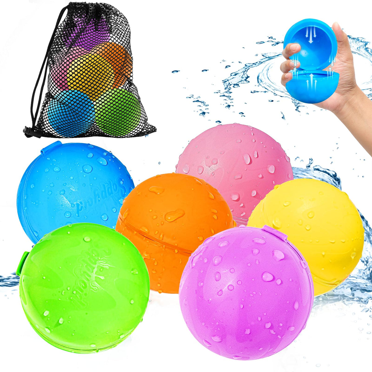 SCUATANBE 6pcs reusable water balloons quick-fill setup for outdoor play