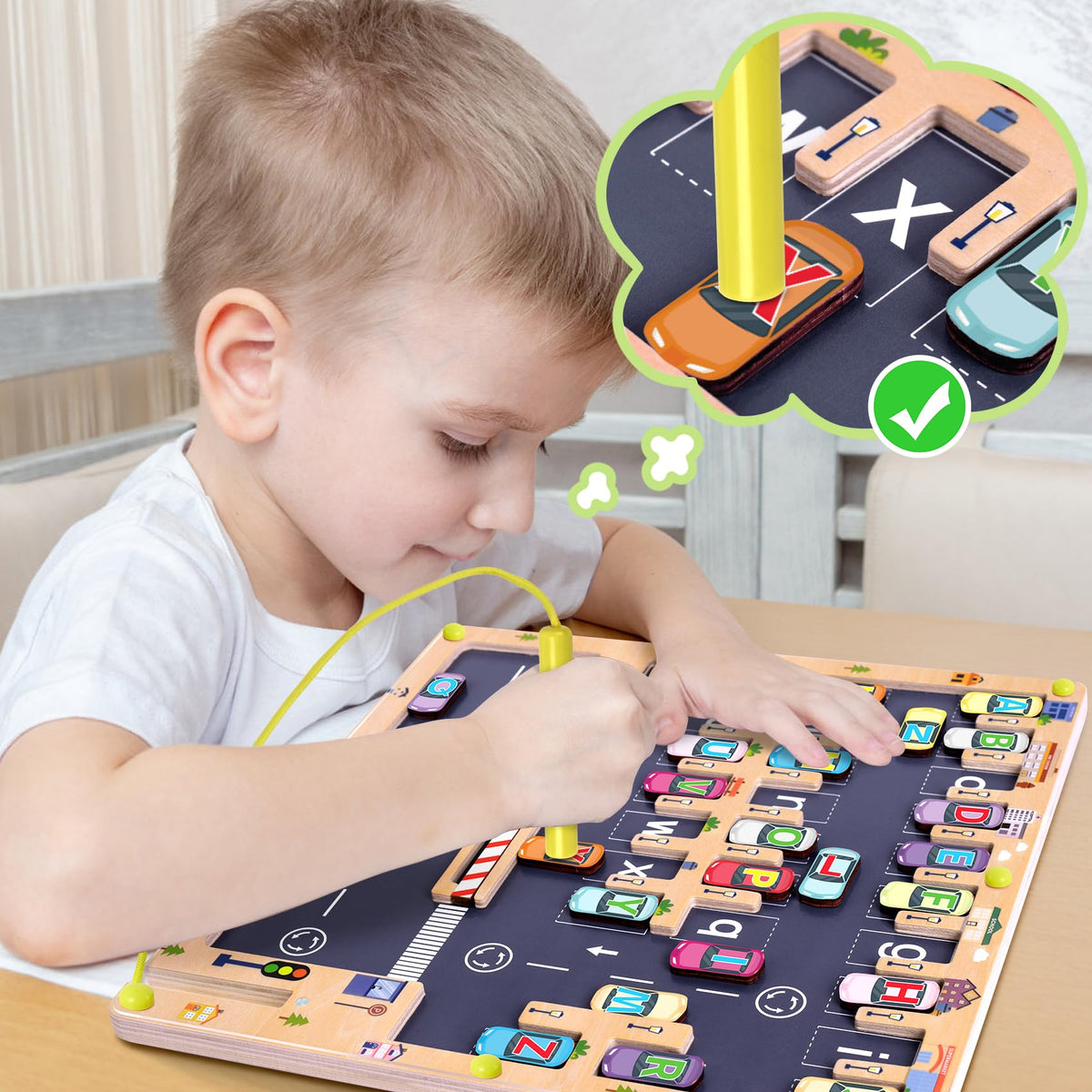 Scuwtocn alphabet parking lot game engages kids in letter matching.