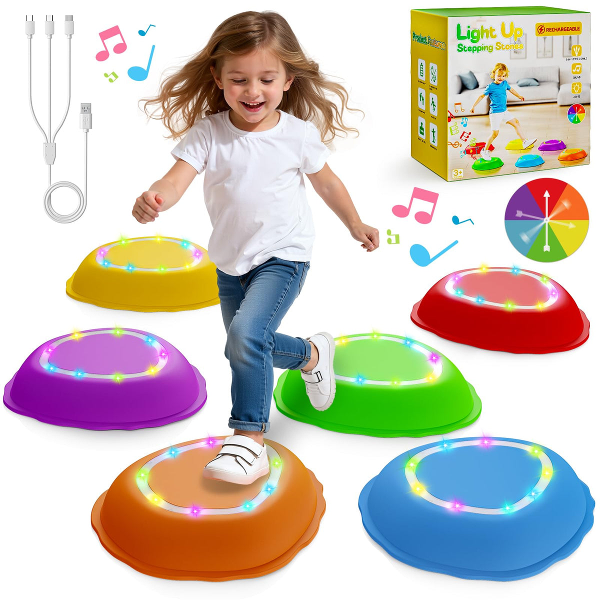 Scvcid rechargeable stepping stones for kids with color and lights for safe, engaging play