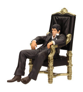 SD TOYS Tony Montana throne figure on a display-ready shelf.