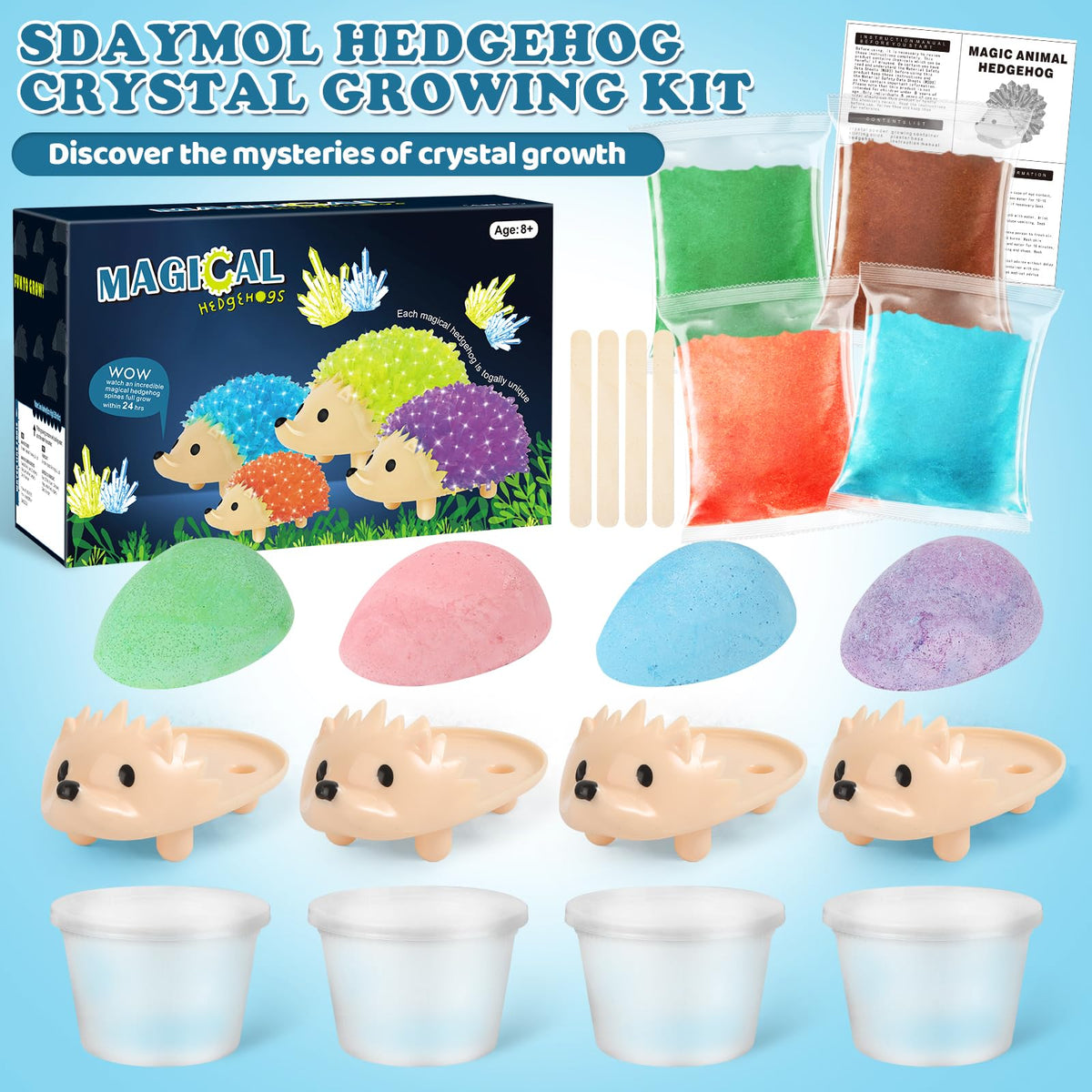 Sdaymol hedgehog red crystal growth, colorful science display