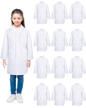 Seajan 12-pack kids lab coats in white, durable bulk set for classrooms