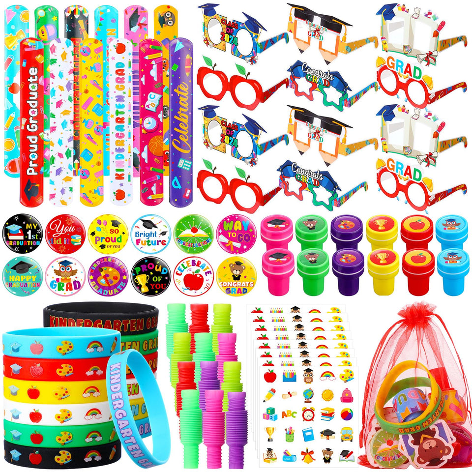 Seajan graduation slap bracelets in bright colors, ideal party favors for preschool graduations.