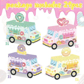 Seajan donut boxes feature four patterns for coordinated decor.