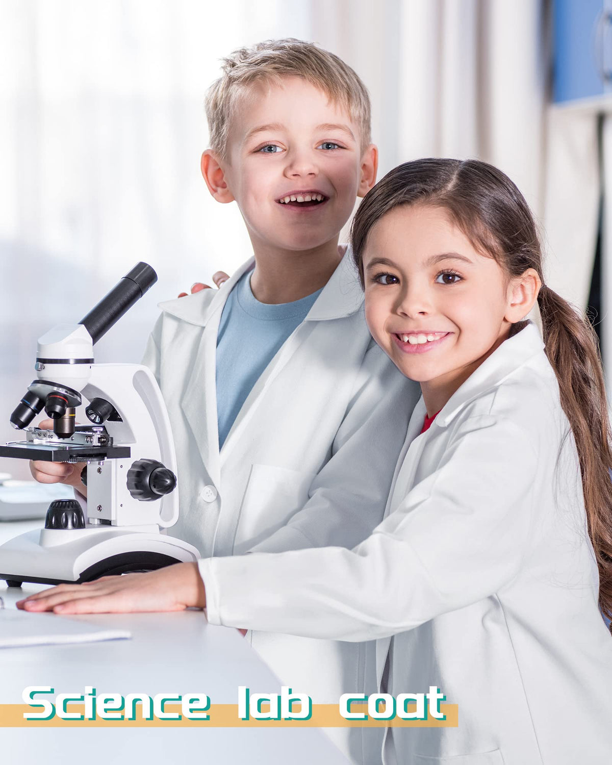 Seajan foldable sleeves on kids lab coat allow adjustable length