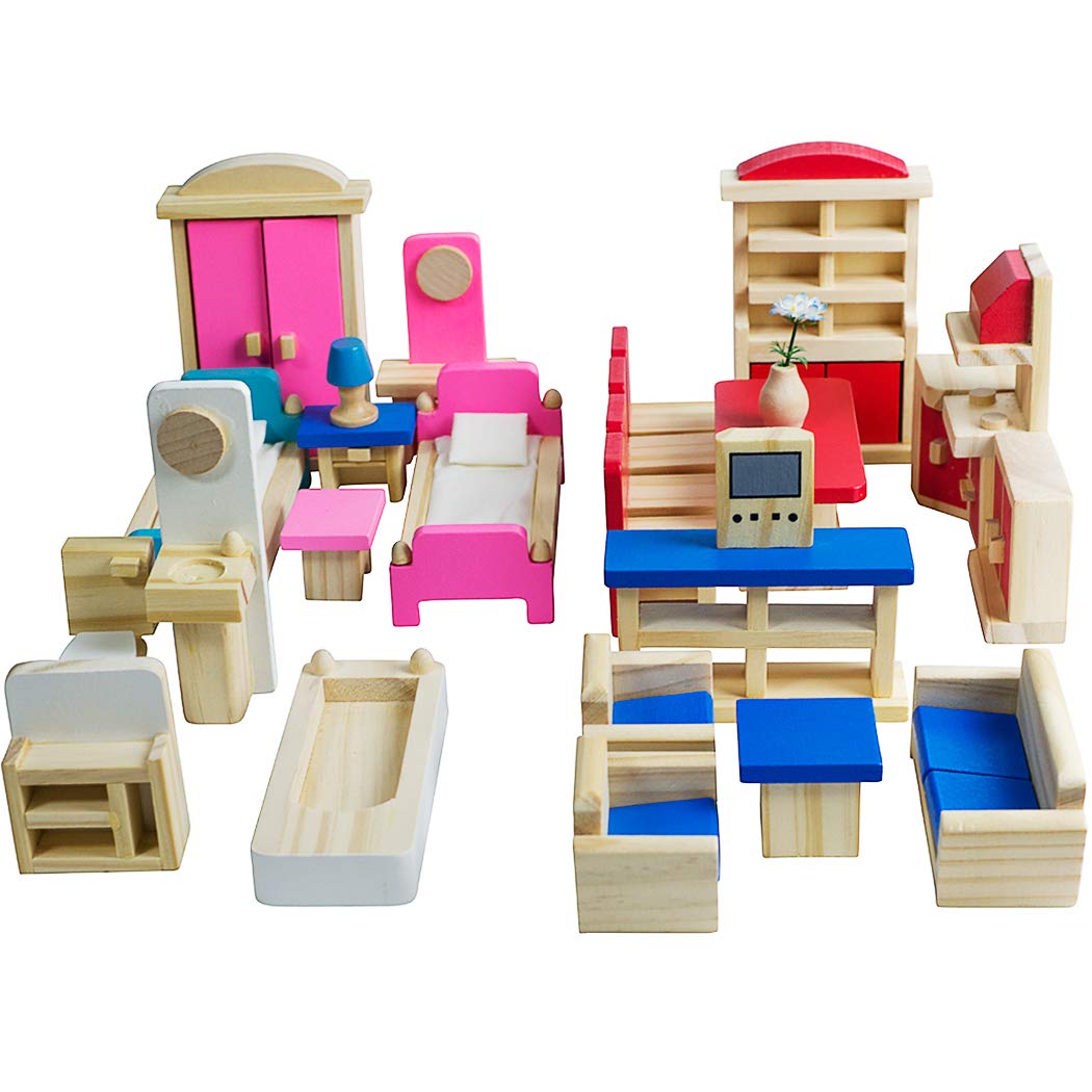 Seanmi dollhouse living room set with colorful wooden furniture for imaginative play and décor