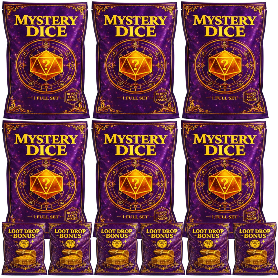 Sean's Choice DND mystery dice set: seven polyhedral dice for RPG sessions.