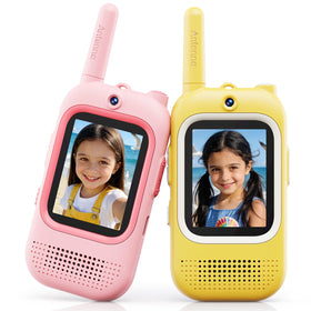 Seaonar video walkie talkie pink and yellow pair ideal for kids' indoor and outdoor play.