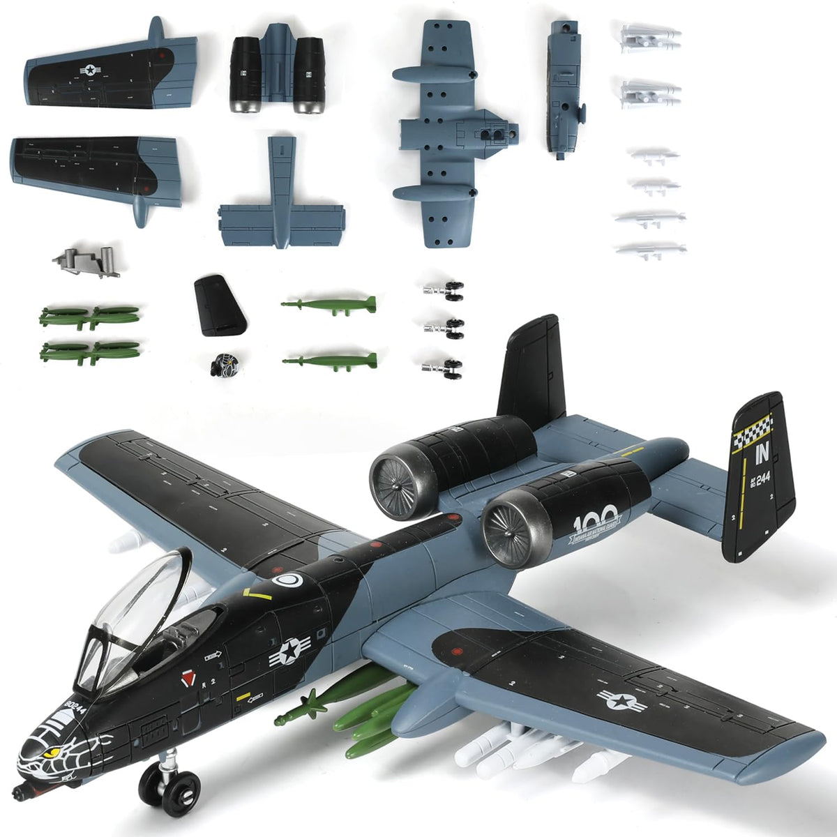 SEBUNAS 1:72 A-10 Warthog kit parts ready for snap-fit assembly and quick display