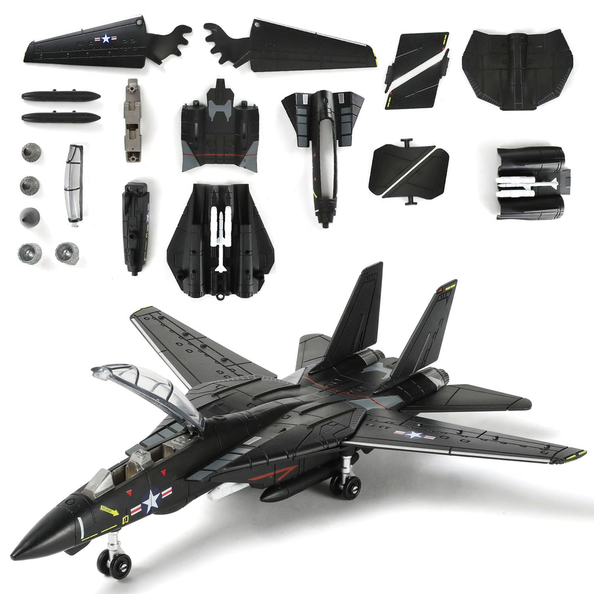 SEBUNAS 1:72 F-14 Tomcat model with movable wings for dynamic display.