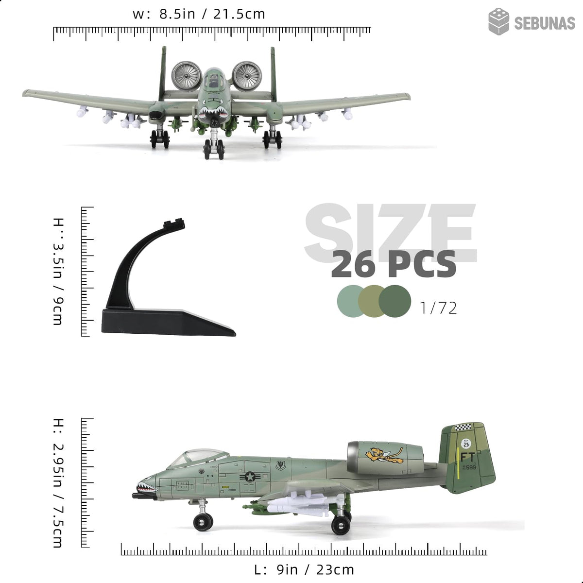 SEBUNAS A-10 Warthog model side profile reveals precise textures and shapes