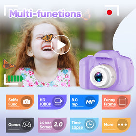Seckton Upgrade Kids Selfie Camera side with lanyard demonstrates portable fun and easy carry.