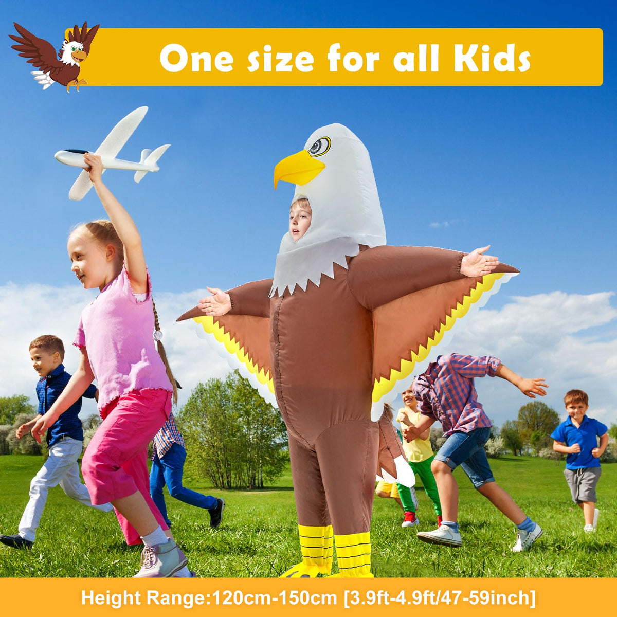 Seeds of Light Eagle Inflatable Costume side view highlighting silhouette and visibility