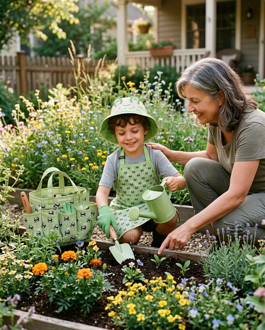 Seedypop frog hat adds playful sun protection during outdoor gardening