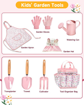 Seedypop gardening tools with wooden handles; smooth grip for small hands.