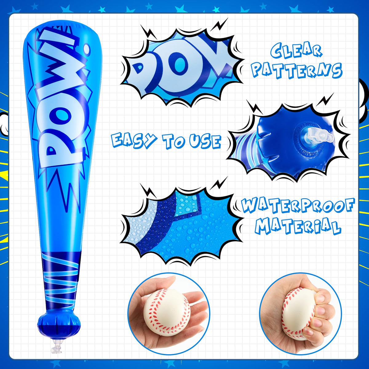 Seematn pink inflatable baseball bats, safe, lightweight for kids parties.