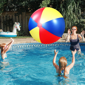 Seematn beach ball deflates for easy storage and transport.