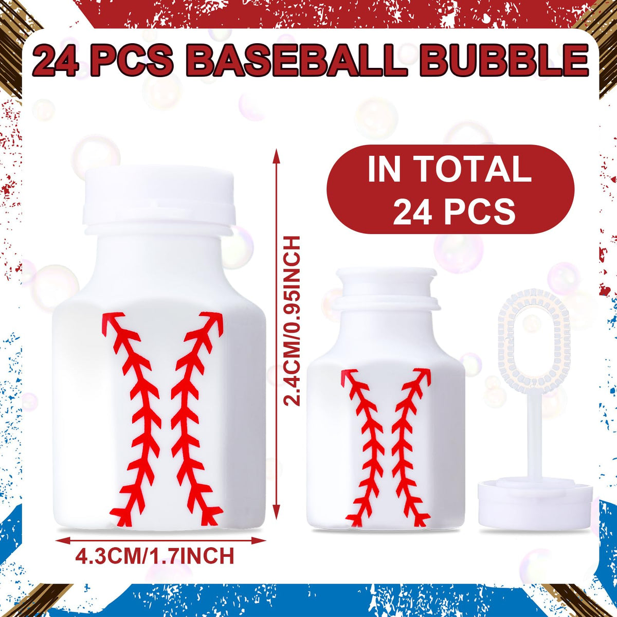 Seenelling baseball bubble wand top graphic highlighting baseball theme for party decor.