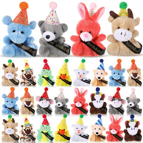 Seenelling Birthday Mini Plush with colorful hats displayed for party decor.