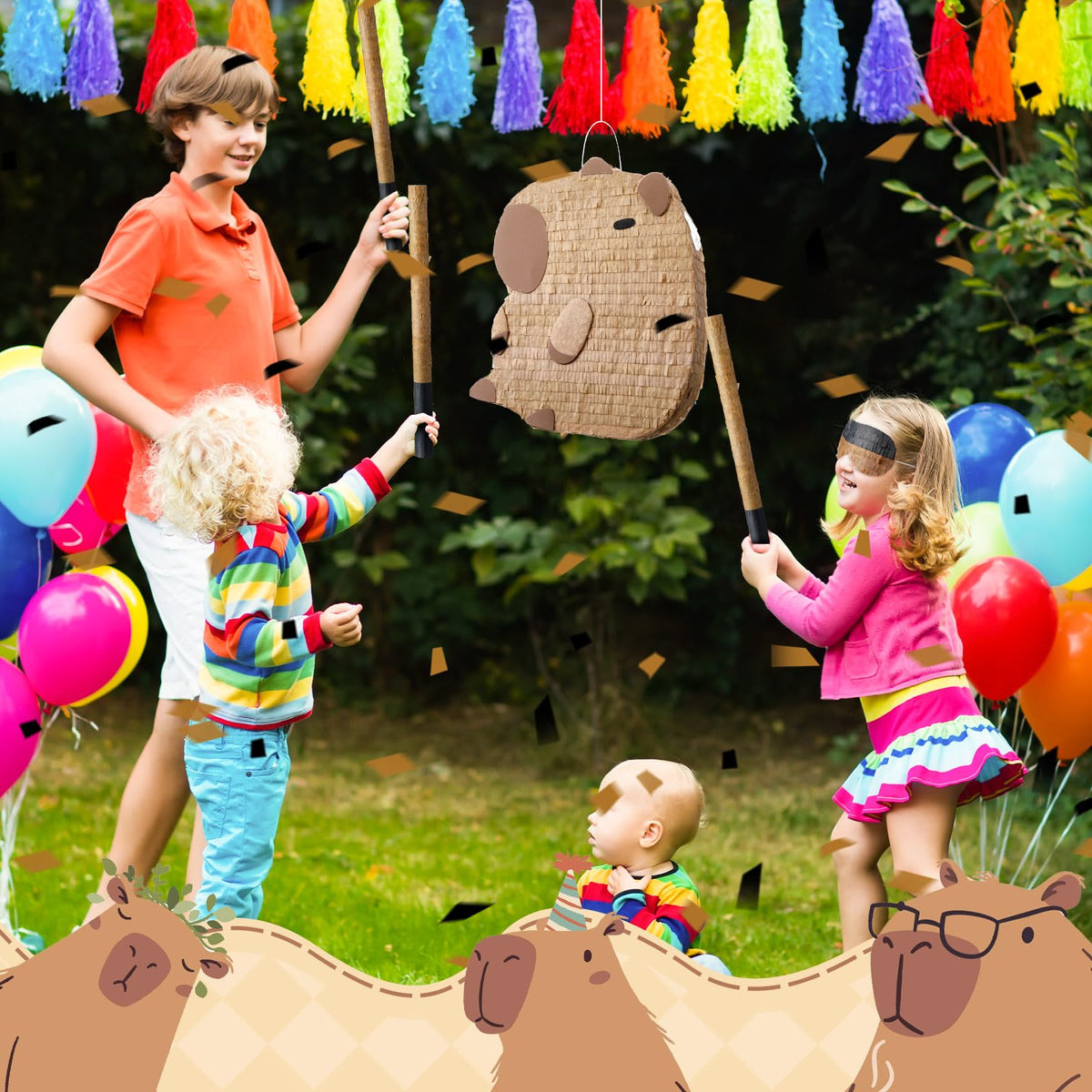 Seenelling Capybara Pinata side view highlights sturdy construction for durable decor.