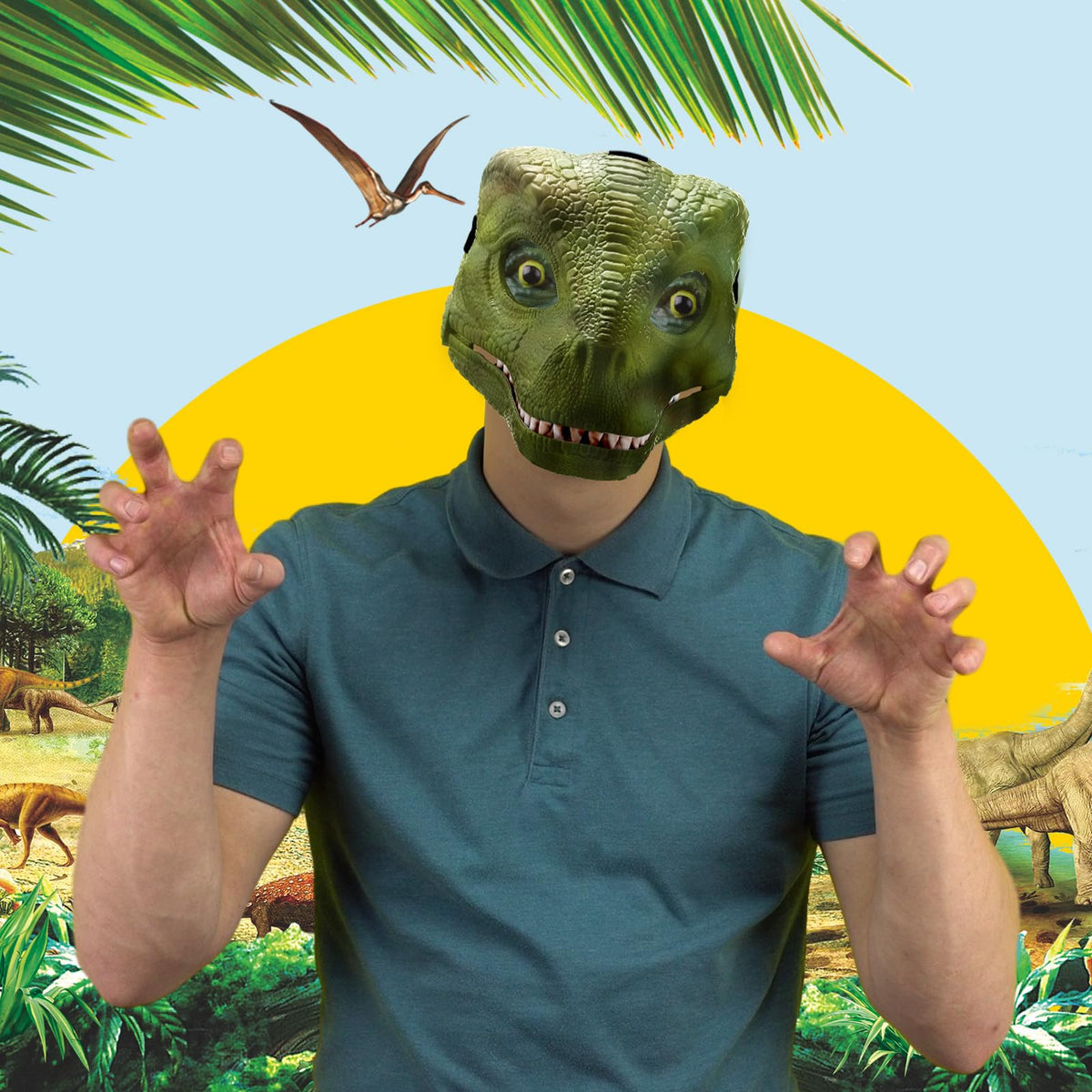 Seenelling dino mask back view showing adjustable strap for comfort