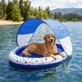 Seenelling dog pool float with canopy offering shaded lounging for dogs